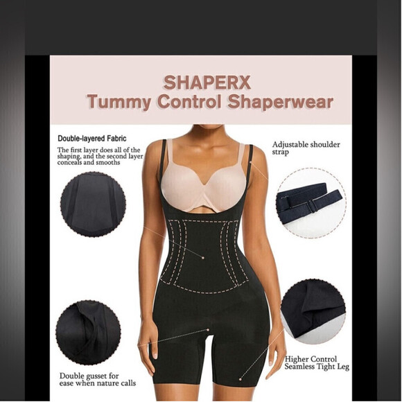 SHAPERX Tummy Control Shapewear Seamless Bodysuit Open Bust Shaper Shorts 2XL - Picture 2 of 16